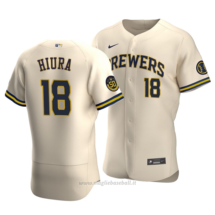 Maglia Baseball Uomo Milwaukee Brewers Keston Hiura Autentico Alternato Crema